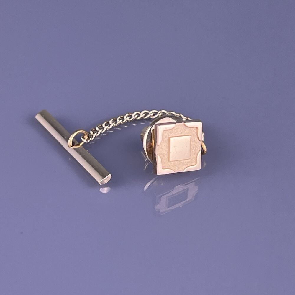 Simple Small Square Tie Tack Lapel Pin Gold Plated Formal Wedding Vintage